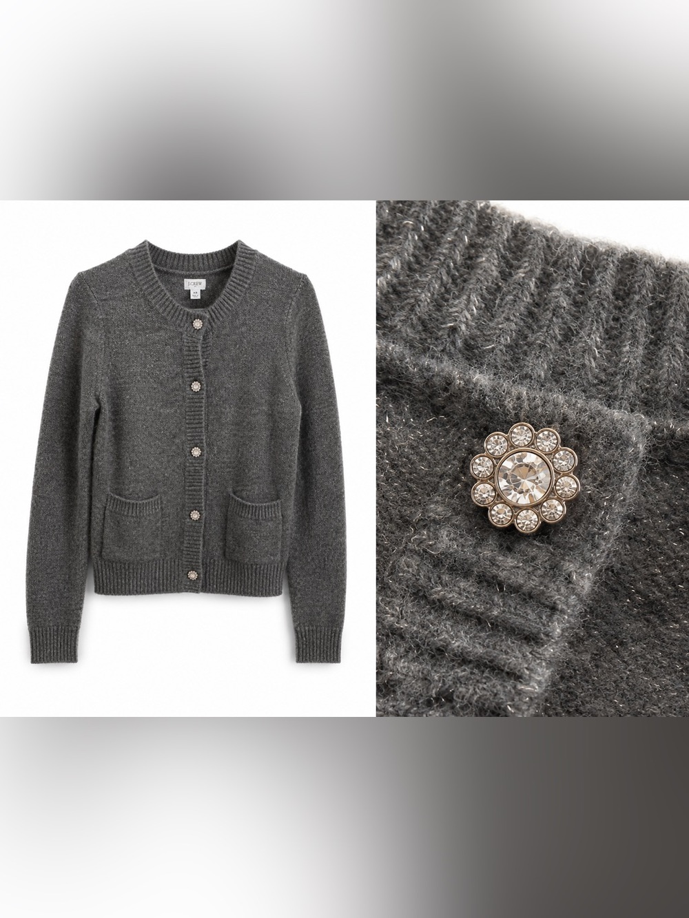 Women’s J Crew Cardigan Sweater with Double Pockets & Crystal Buttons